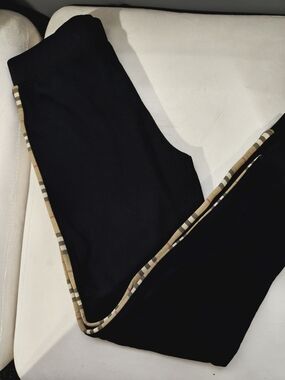 Burberry Black Kids Leggings with Vintage Check Side Stripe